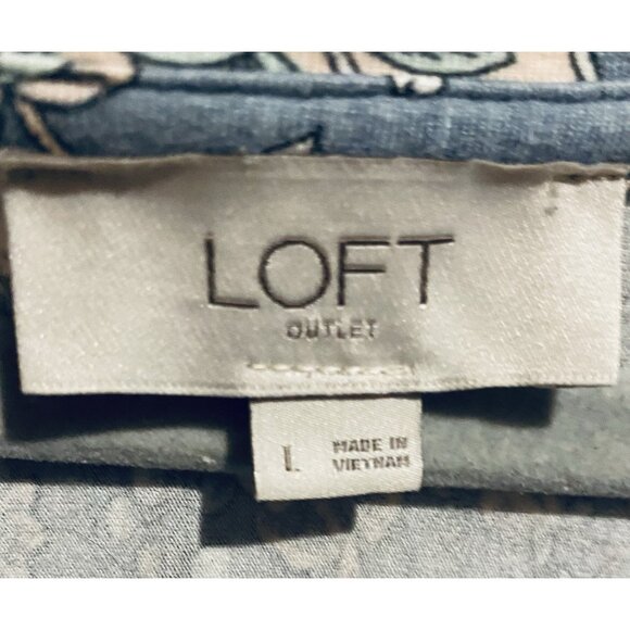 LOFT Dress Womens Large Purple Blue Floral Sleeveless Border Print Jersey Knit - Picture 5 of 6